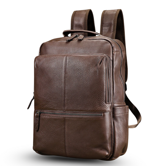 Rucsac laptop 15inch din piele naturala, Tor, suport troler, maro