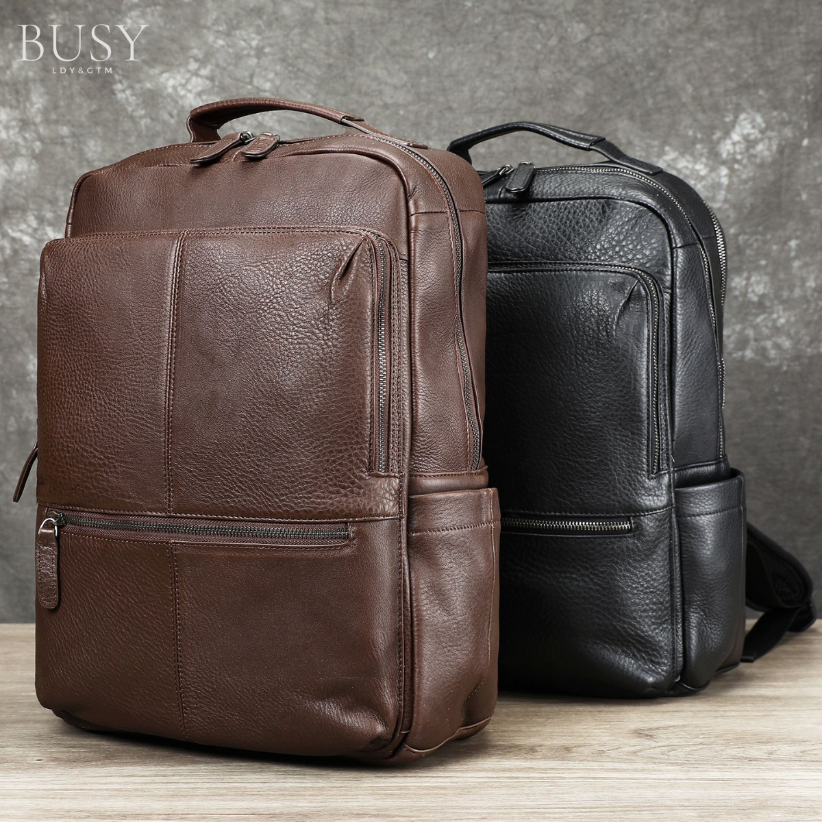 Rucsac laptop 15inch din piele naturala, Tor, suport troler, negru