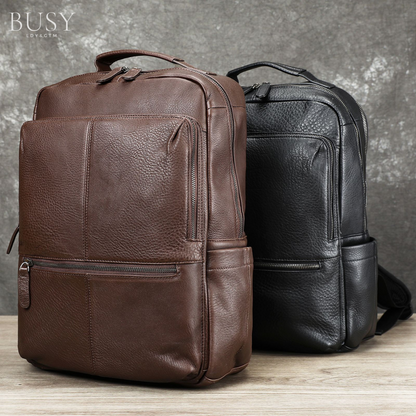 Rucsac laptop 15inch din piele naturala, Tor, suport troler, negru