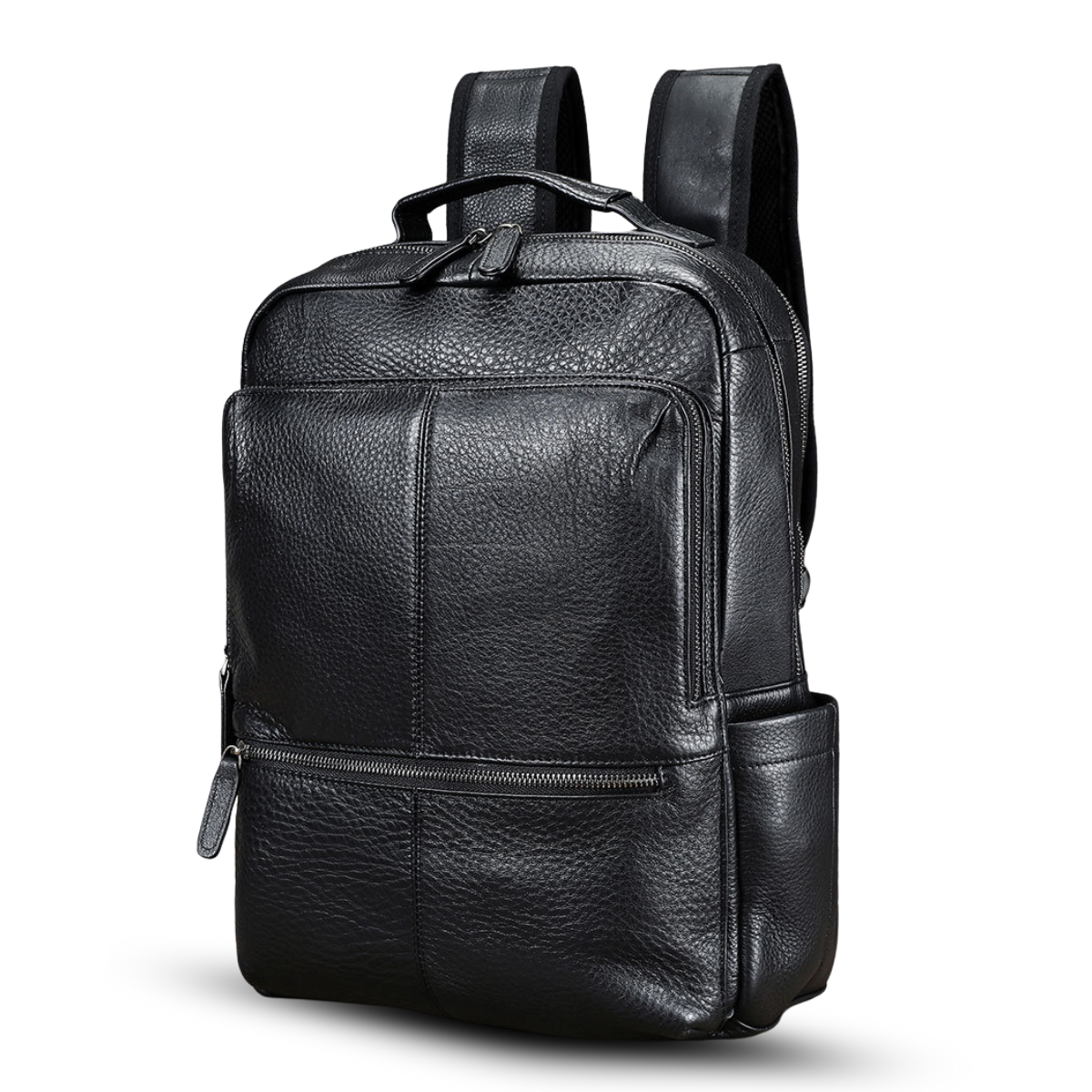 Rucsac laptop 15inch din piele naturala, Tor, suport troler, negru