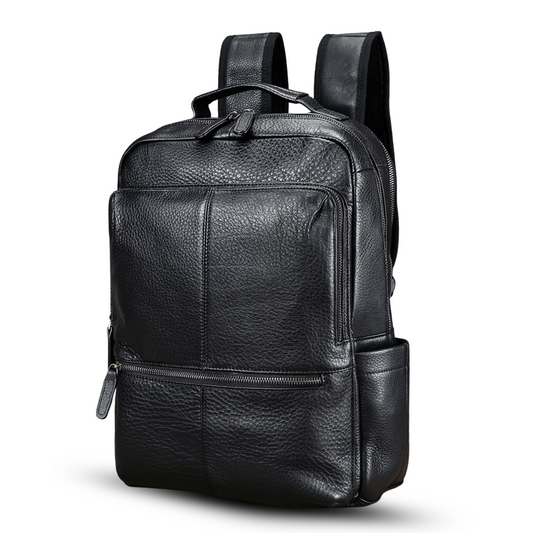 Rucsac laptop 15inch din piele naturala, Tor, suport troler, negru