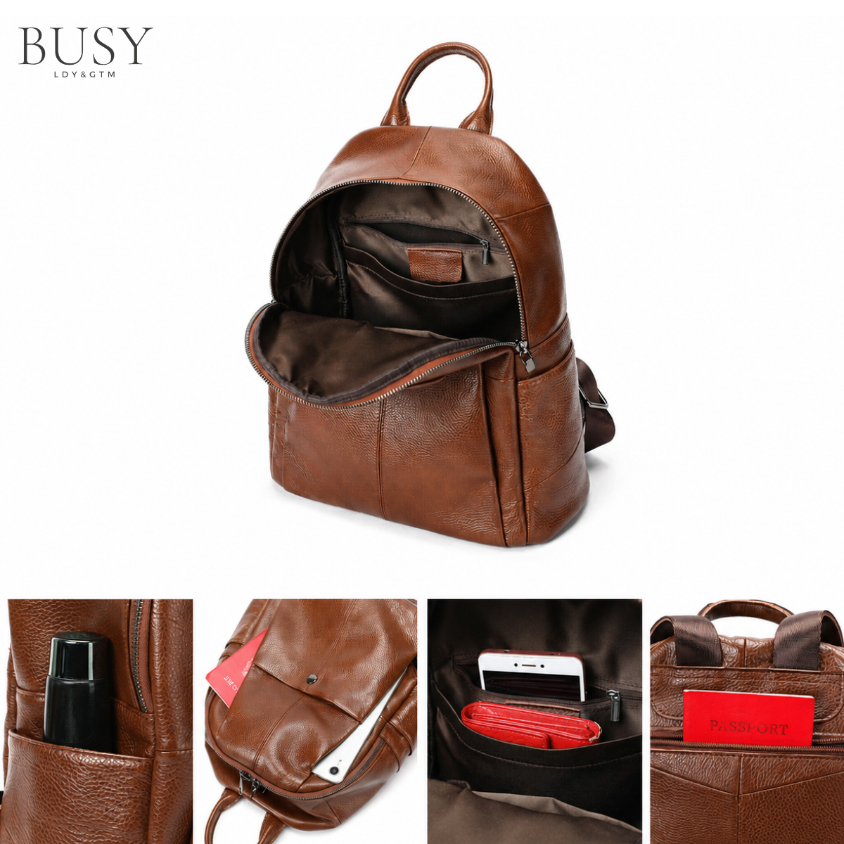 Rucsac din piele naturală Olivia Busy Lady & Gentleman - Maro