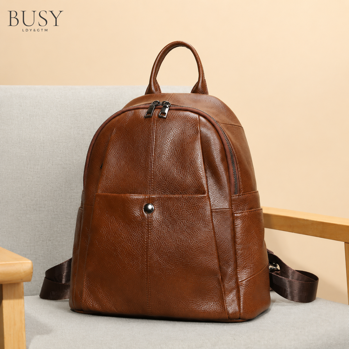 Rucsac din piele naturală Olivia Busy Lady & Gentleman - Maro
