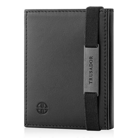 Portofel piele naturala cu cu oglinda si protectie anti scanare carduri RFID, design compact trifold, Marseille - negru