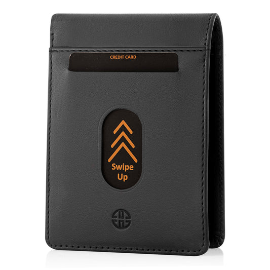 Portofel din piele naturala cu protectie anti scanare carduri RFID si cu buzunar pentru monede, Trento - negru