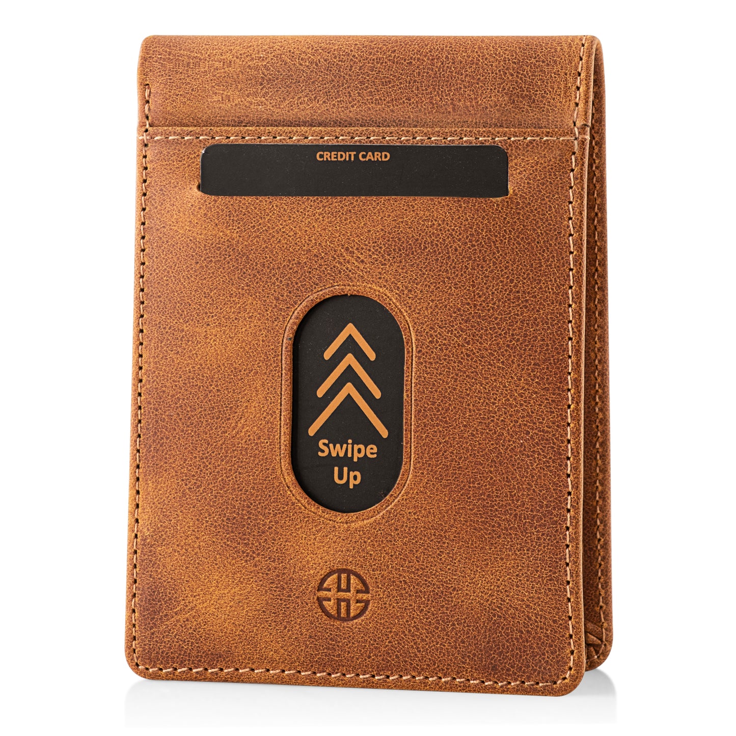 Portofel din piele naturala cu protectie anti scanare carduri RFID si cu buzunar pentru monede, Trento - cognac