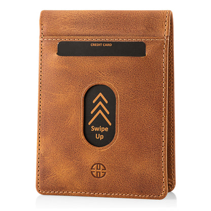 Portofel din piele naturala cu protectie anti scanare carduri RFID si cu buzunar pentru monede, Trento - cognac
