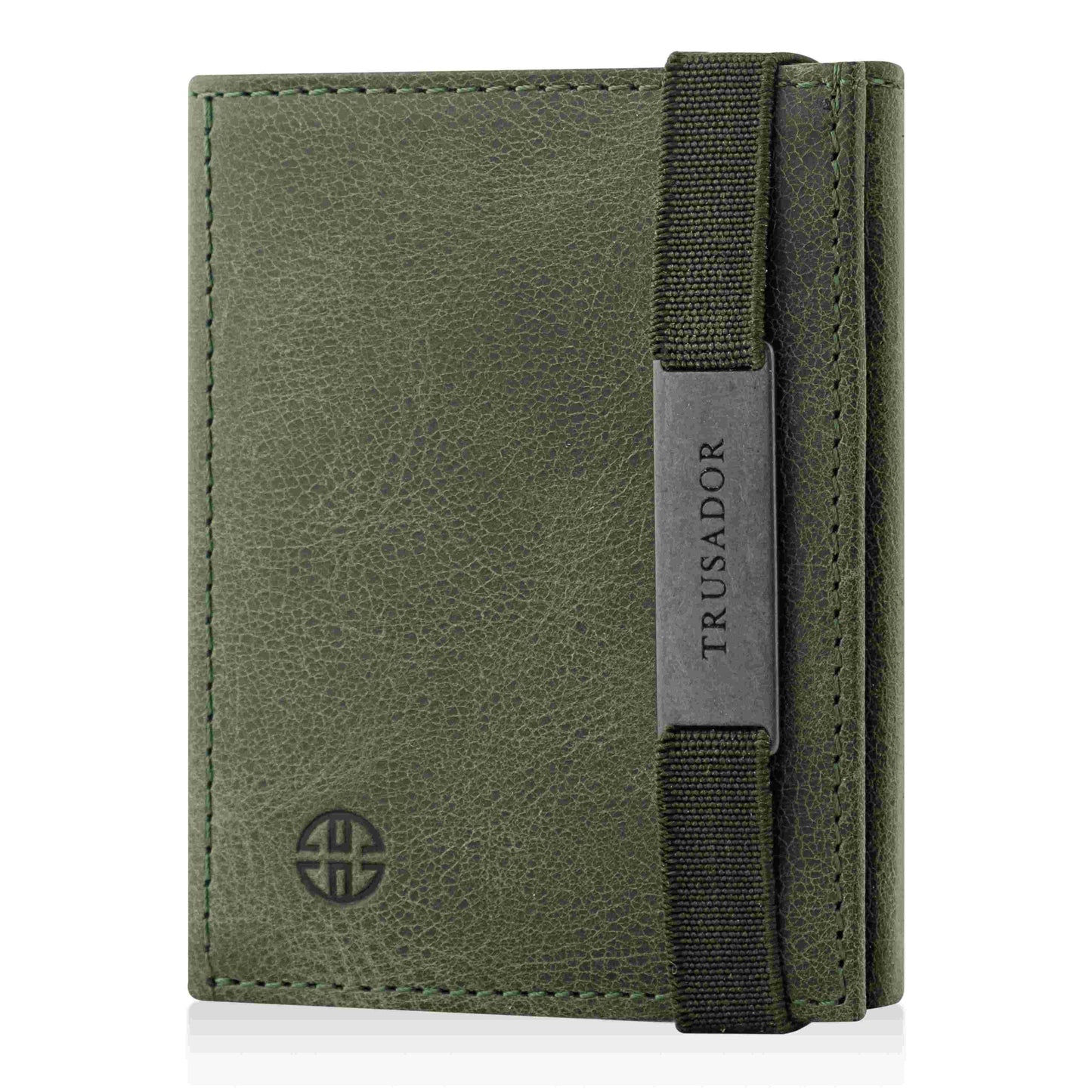 Portofel piele naturala cu cu oglinda si protectie anti scanare carduri RFID, design compact trifold, Marseille - verde