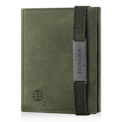 Portofel piele naturala cu cu oglinda si protectie anti scanare carduri RFID, design compact trifold, Marseille - verde