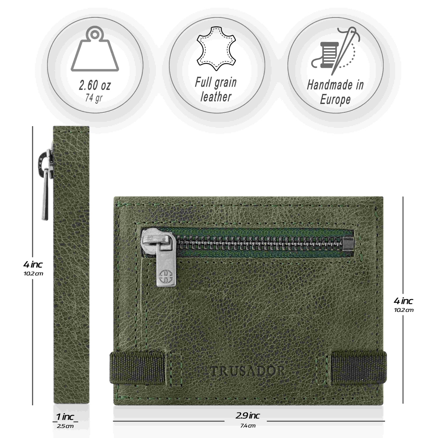 Portofel piele naturala cu cu oglinda si protectie anti scanare carduri RFID, design compact trifold, Marseille - verde