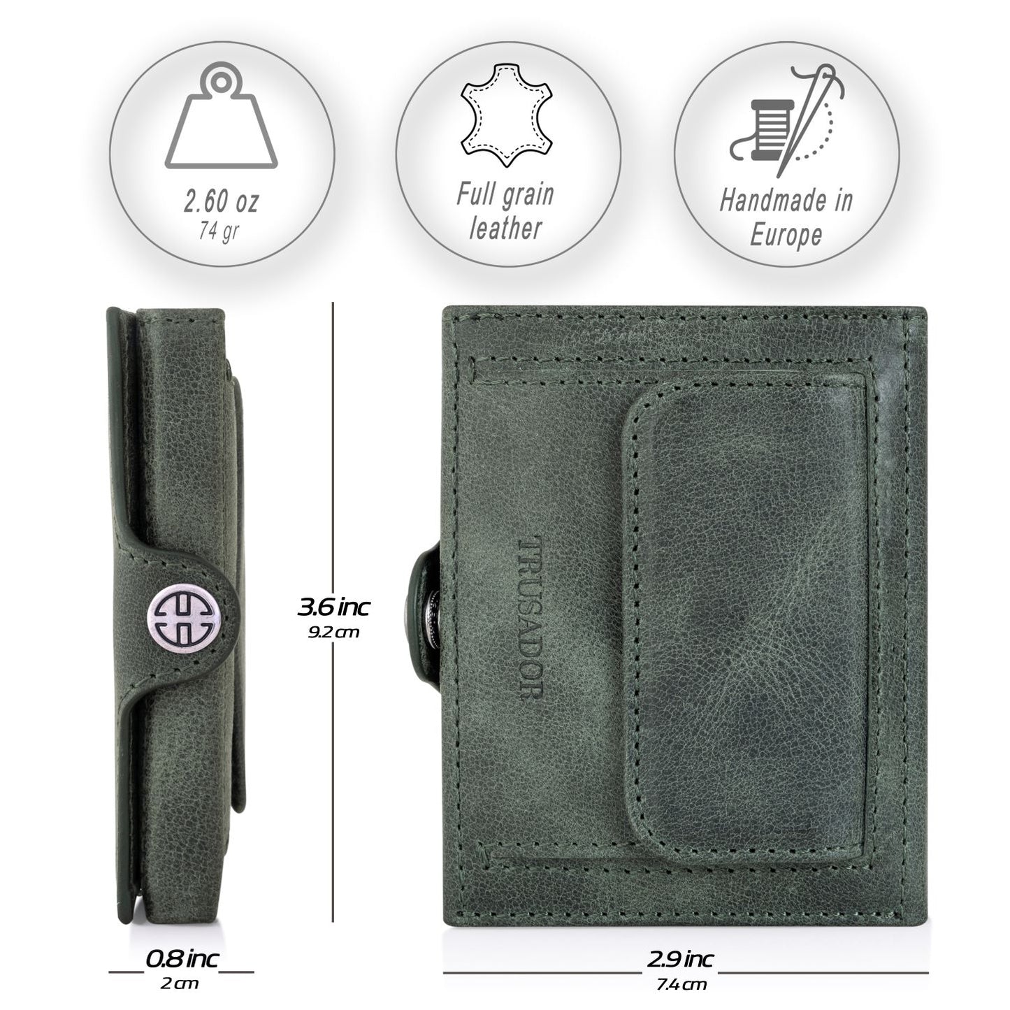 Portofel piele naturala cu protectie anti scanare carduri RFID, design compact trifold, Valencia - verde