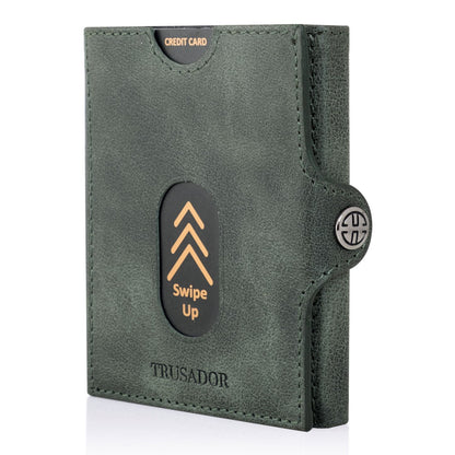 Portofel piele naturala cu protectie anti scanare carduri RFID, design compact trifold, Valencia - verde