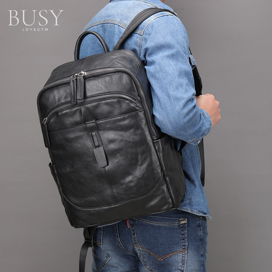 Rucsac piele Barreta, piele naturala, unisex, capacitate mare, spatiu tableta si laptop, negru