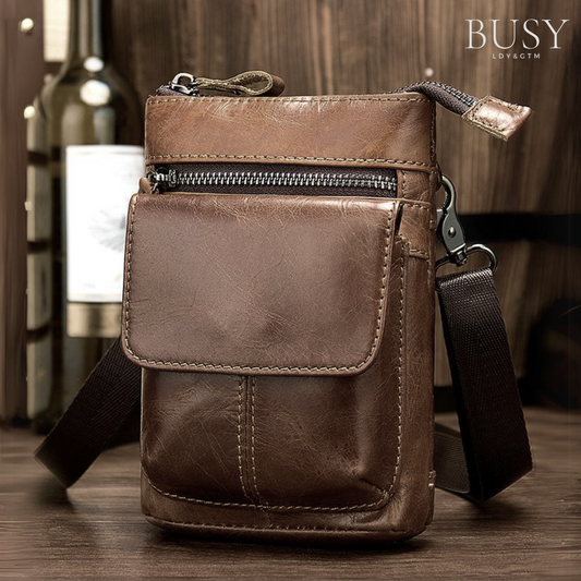 Geantă barbati Edge, piele naturala, de umar si curea, maro vintage